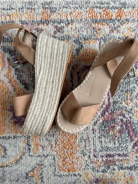 Womens Tan Espadrille Wedge Sandals - Neutral Platform Summer Shoes